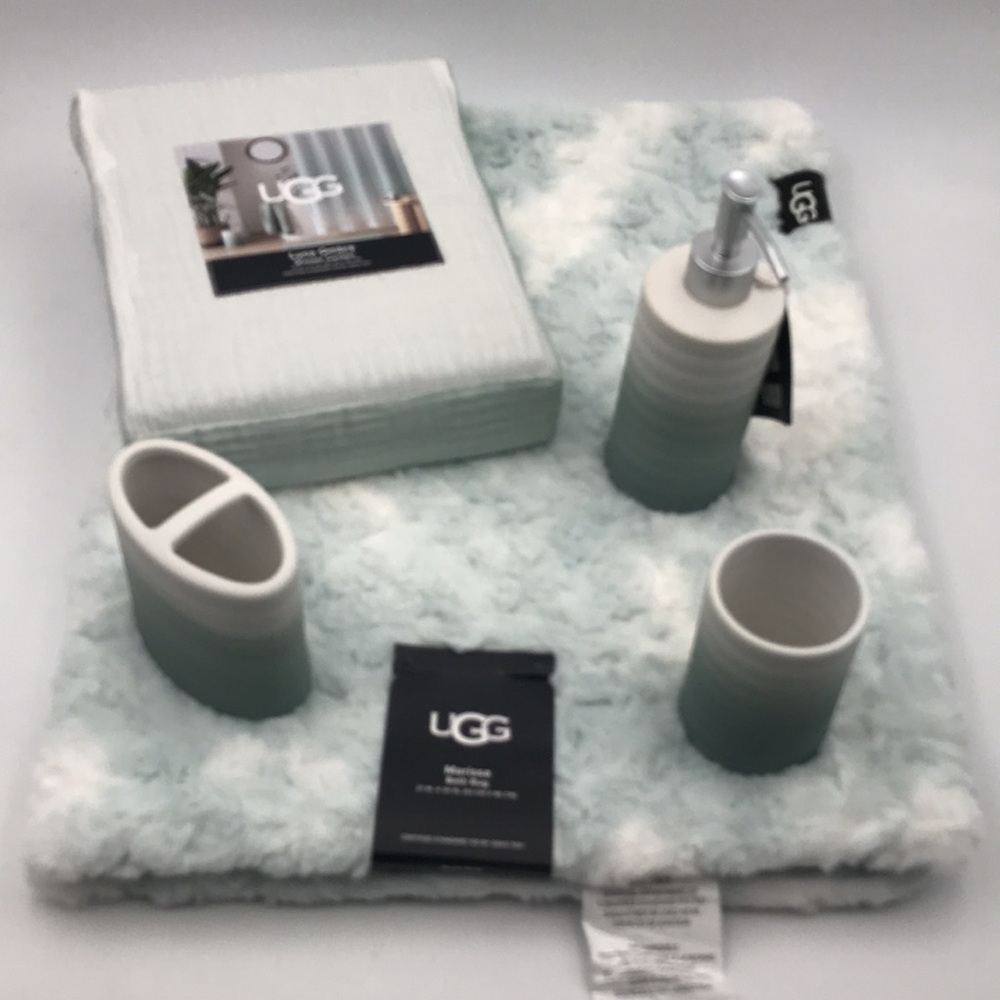 5 Pc Set Ugg Marissa Bath Mat Luna Shower Curtain Ombre Ceramic Bath